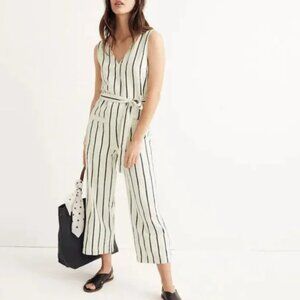 Madewell Striped Pull-On Jumpsuit White Blue Size L Large